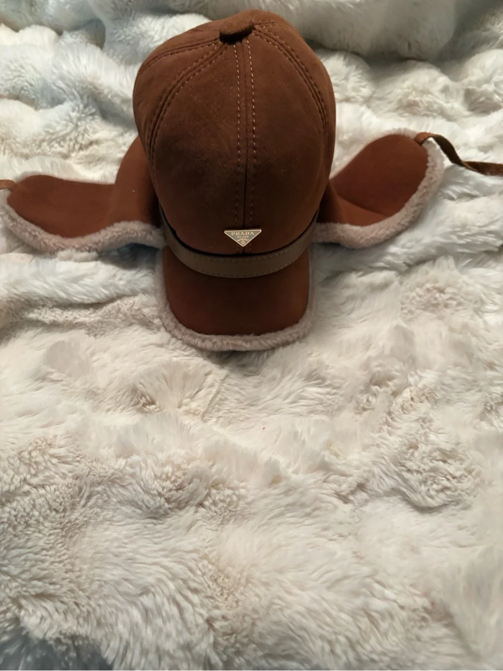 FaSHION Suede Shearling-Trim Brown Winter Cap